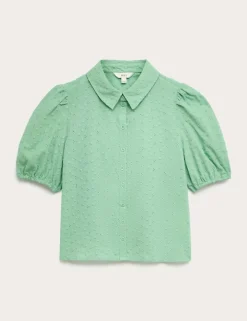 Pure Cotton Embroidered Button Through Shirt