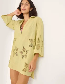 Pure Cotton Embroidered Beach Cover Up Shirt