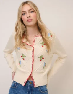Pure Cotton Embroidered Button Front Cardigan