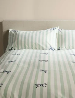 Pure Cotton Embroidered Bow Striped Bedding Set