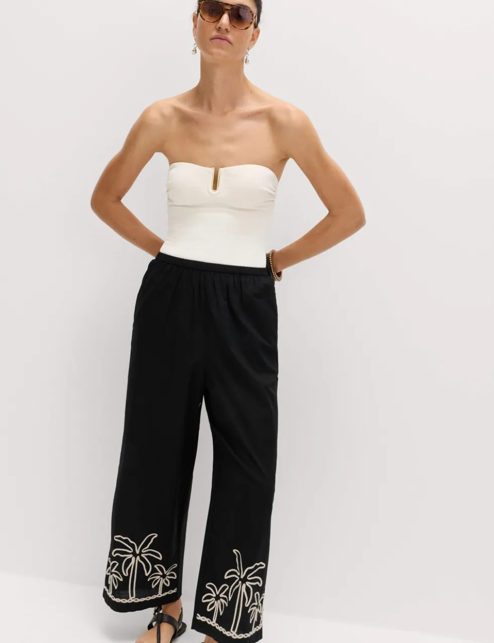 Pure Cotton Embroidered Beach Trousers
