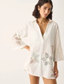 Pure Cotton Embroidered Beach Cover Up Shirt
