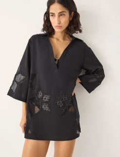Pure Cotton Embroidered Beach Cover Up Shirt