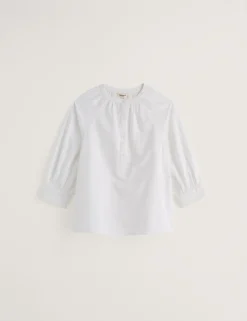 Pure Cotton Embroidered Blouson Sleeve Blouse