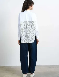 Pure Cotton Embroidered Cut Out Back Shirt