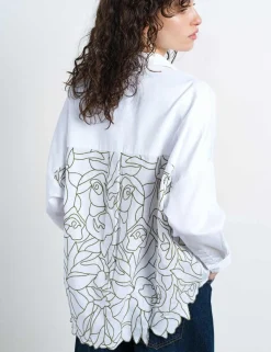 Pure Cotton Embroidered Cut Out Back Shirt