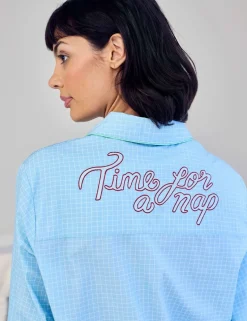 Pure Cotton Embroidered Check 'Time for a Nap' Short Pyjama Set