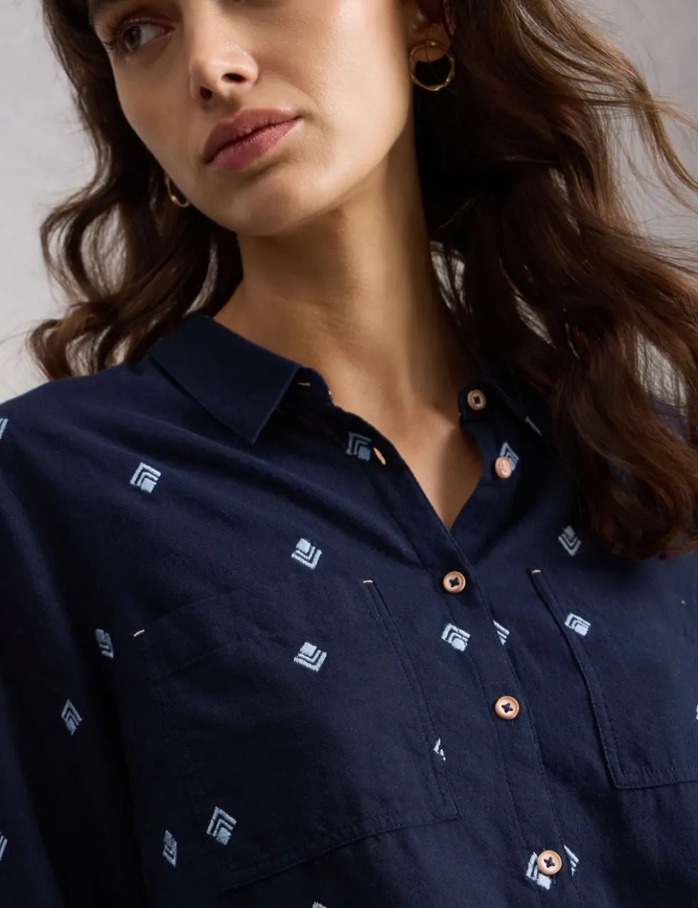 Pure Cotton Embroidered Collared Shirt
