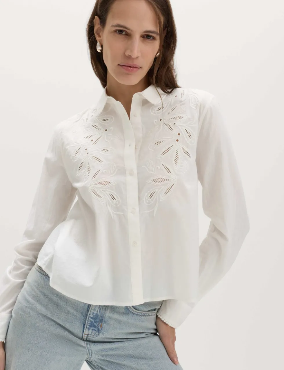 Pure Cotton Embroidered Collared Shirt