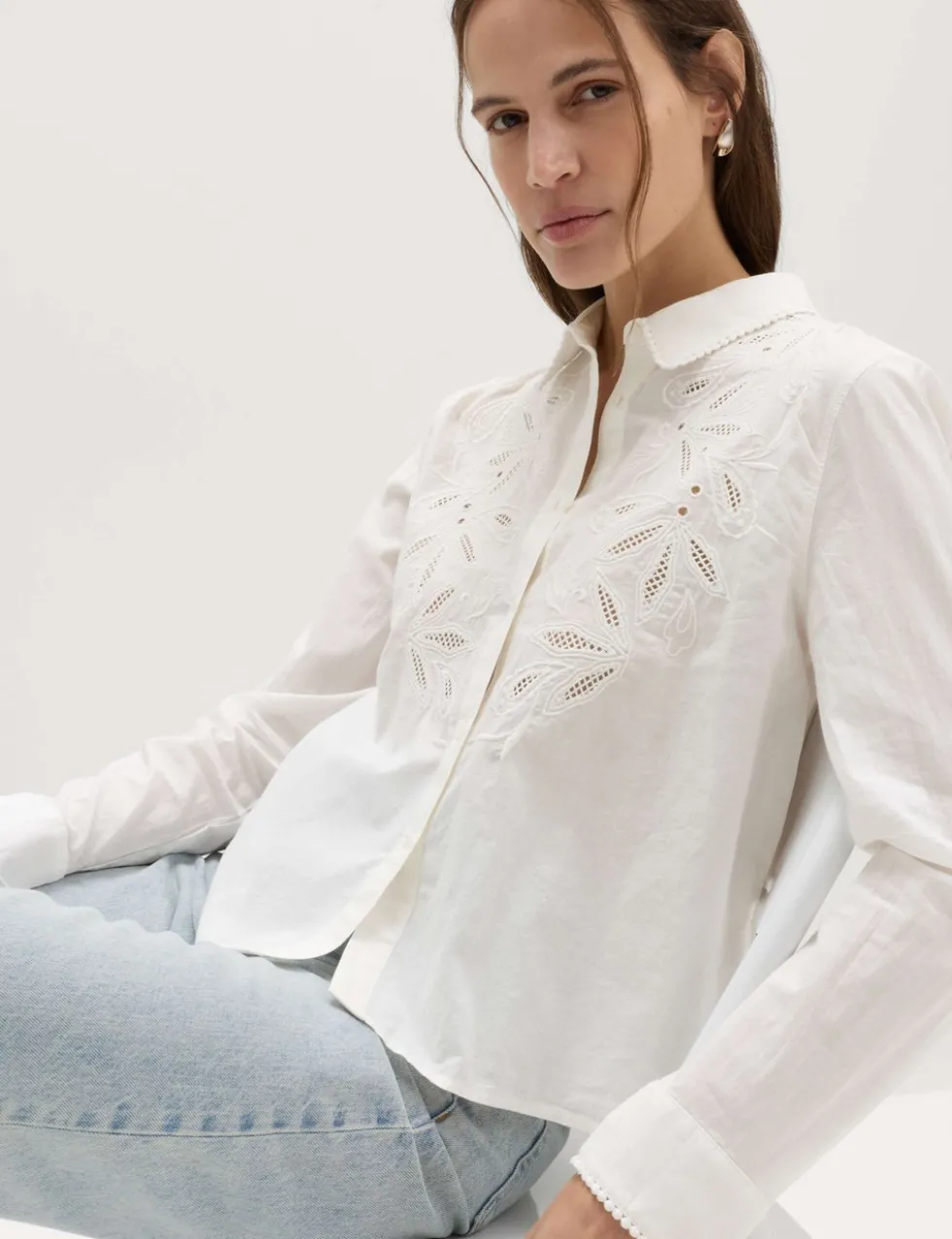 Pure Cotton Embroidered Collared Shirt