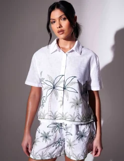 Pure Cotton Embroidered Collared Beach Shirt