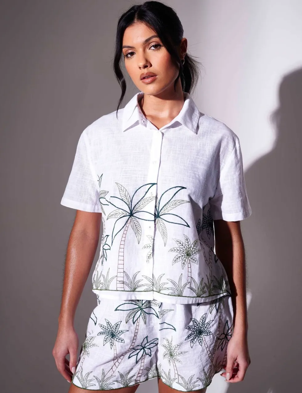 Pure Cotton Embroidered Collared Beach Shirt