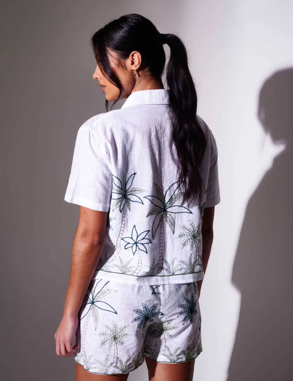 Pure Cotton Embroidered Collared Beach Shirt