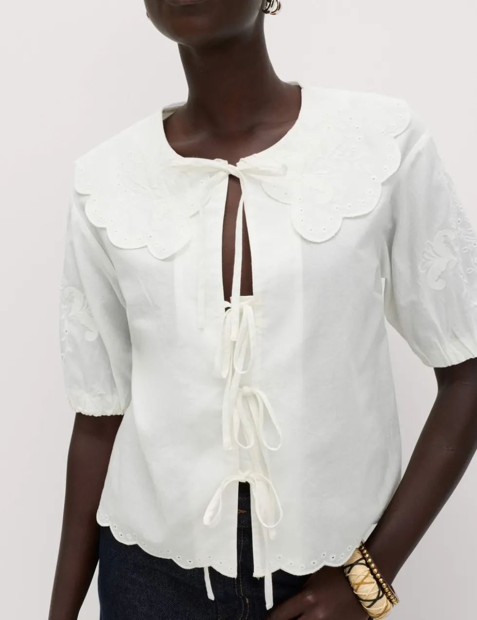 Pure Cotton Embroidered Collared Blouse