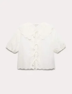 Pure Cotton Embroidered Collared Blouse