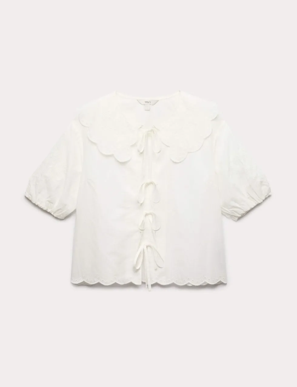 Pure Cotton Embroidered Collared Blouse