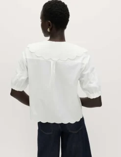 Pure Cotton Embroidered Collared Blouse