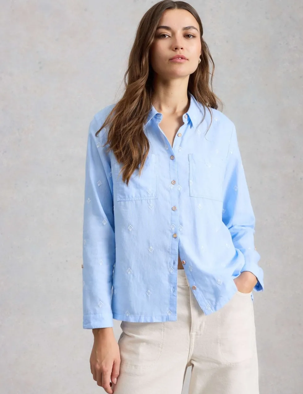 Pure Cotton Embroidered Collared Shirt