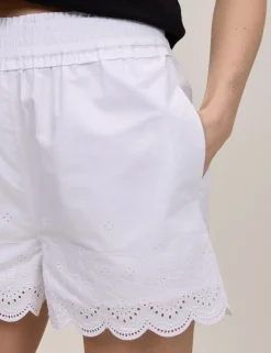 Pure Cotton Embroidered Cutwork Hem Shorts