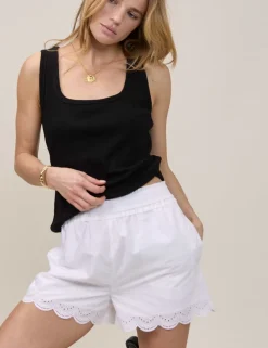 Pure Cotton Embroidered Cutwork Hem Shorts
