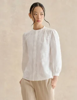 Pure Cotton Embroidered Crew Neck Blouse