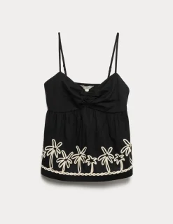 Pure Cotton Embroidered Cami Beach Top