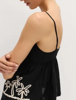 Pure Cotton Embroidered Cami Beach Top