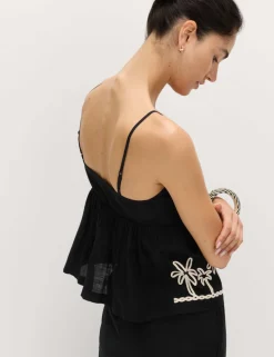 Pure Cotton Embroidered Cami Beach Top