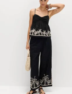 Pure Cotton Embroidered Cami Beach Top