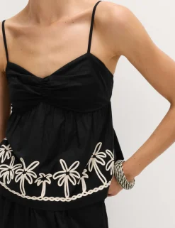 Pure Cotton Embroidered Cami Beach Top