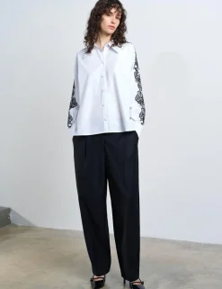 Pure Cotton Embroidered Collared Shirt