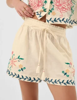 Pure Cotton Embroidered Drawstring Shorts