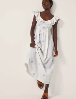 Pure Cotton Embroidered Daisy Midi Beach Dress