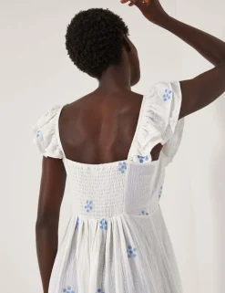 Pure Cotton Embroidered Daisy Midi Beach Dress