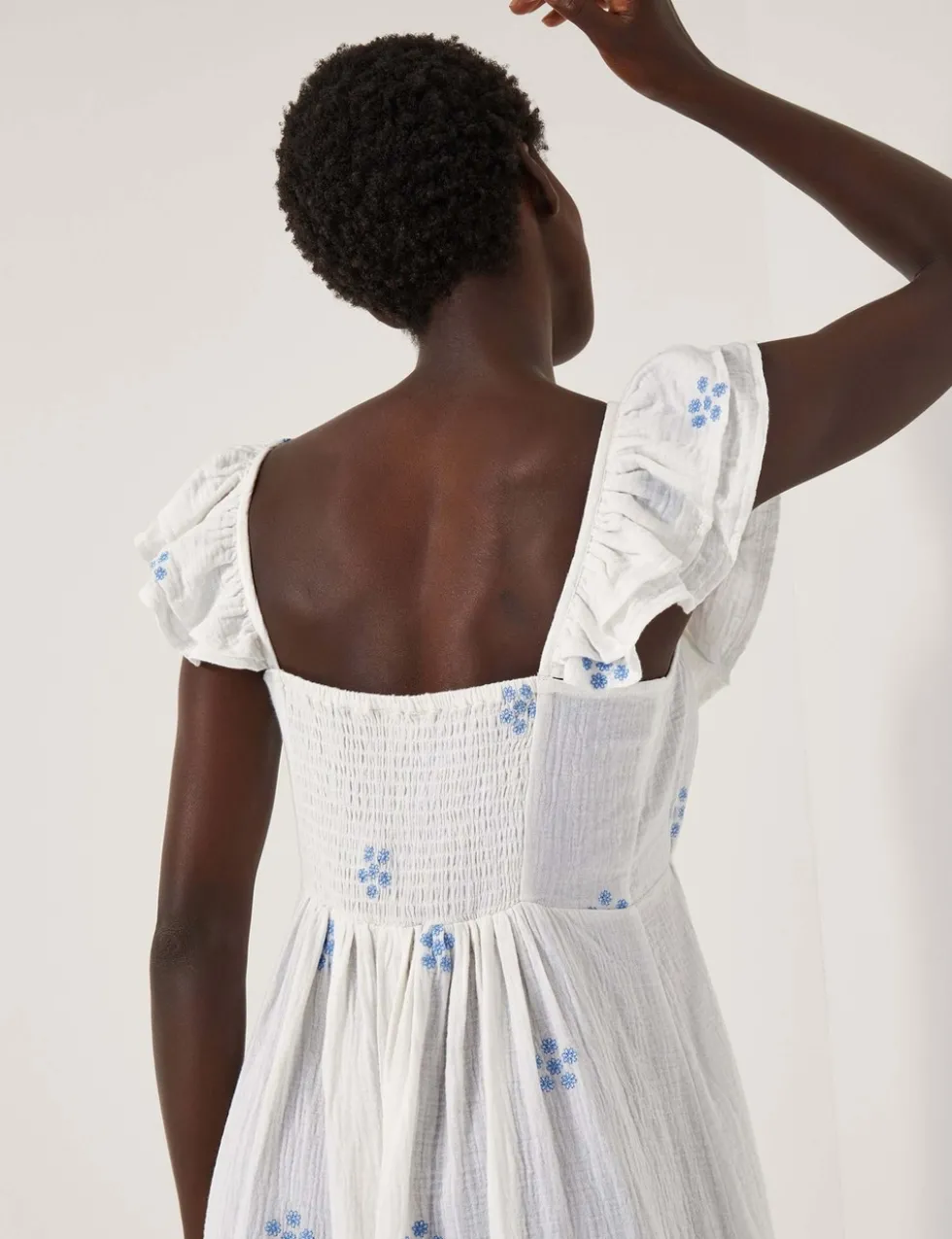 Pure Cotton Embroidered Daisy Midi Beach Dress