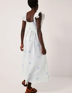 Pure Cotton Embroidered Daisy Midi Beach Dress