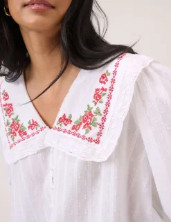 Pure Cotton Embroidered Floral Blouse