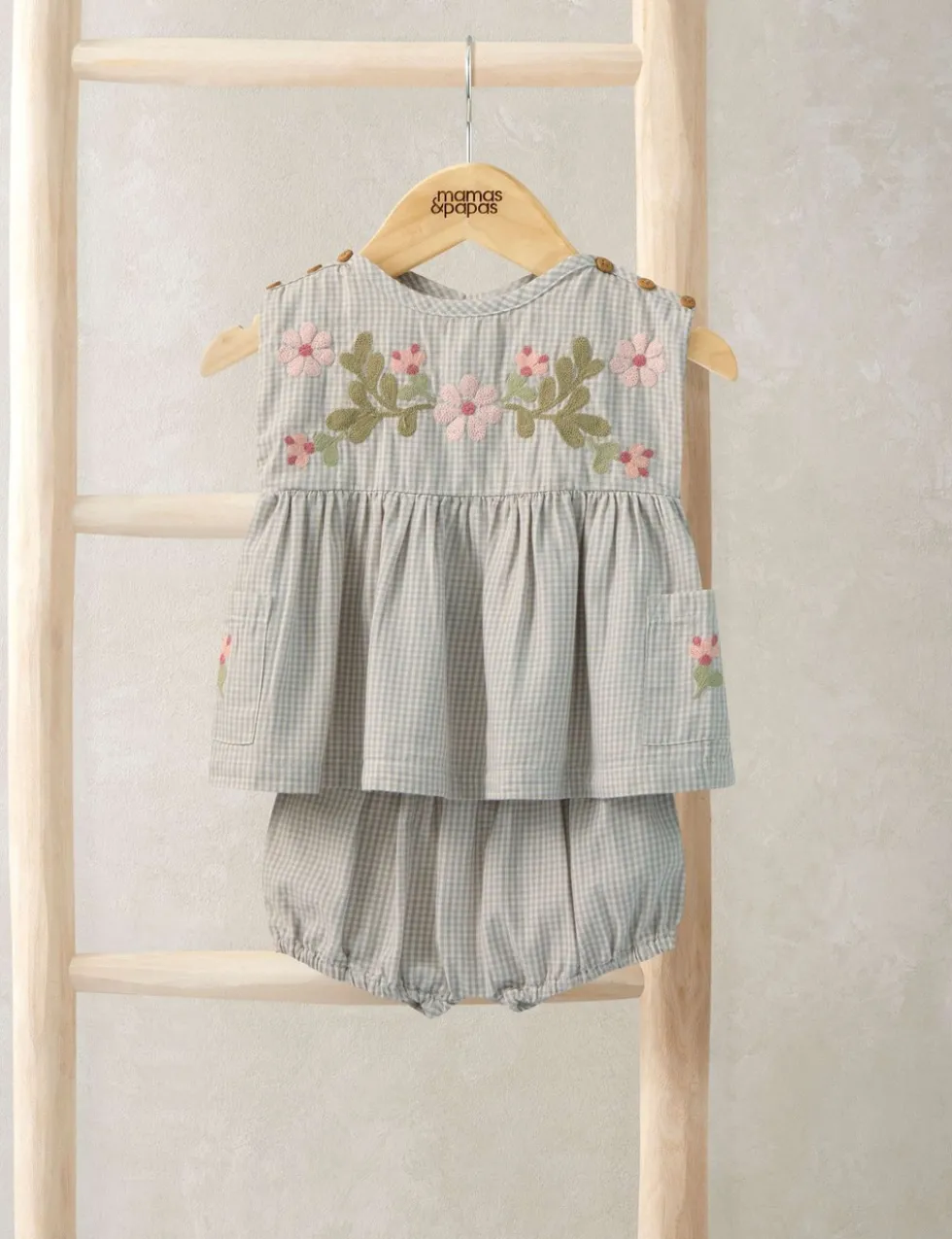 Pure Cotton Embroidered Gingham Outfit (0-24 Mths)
