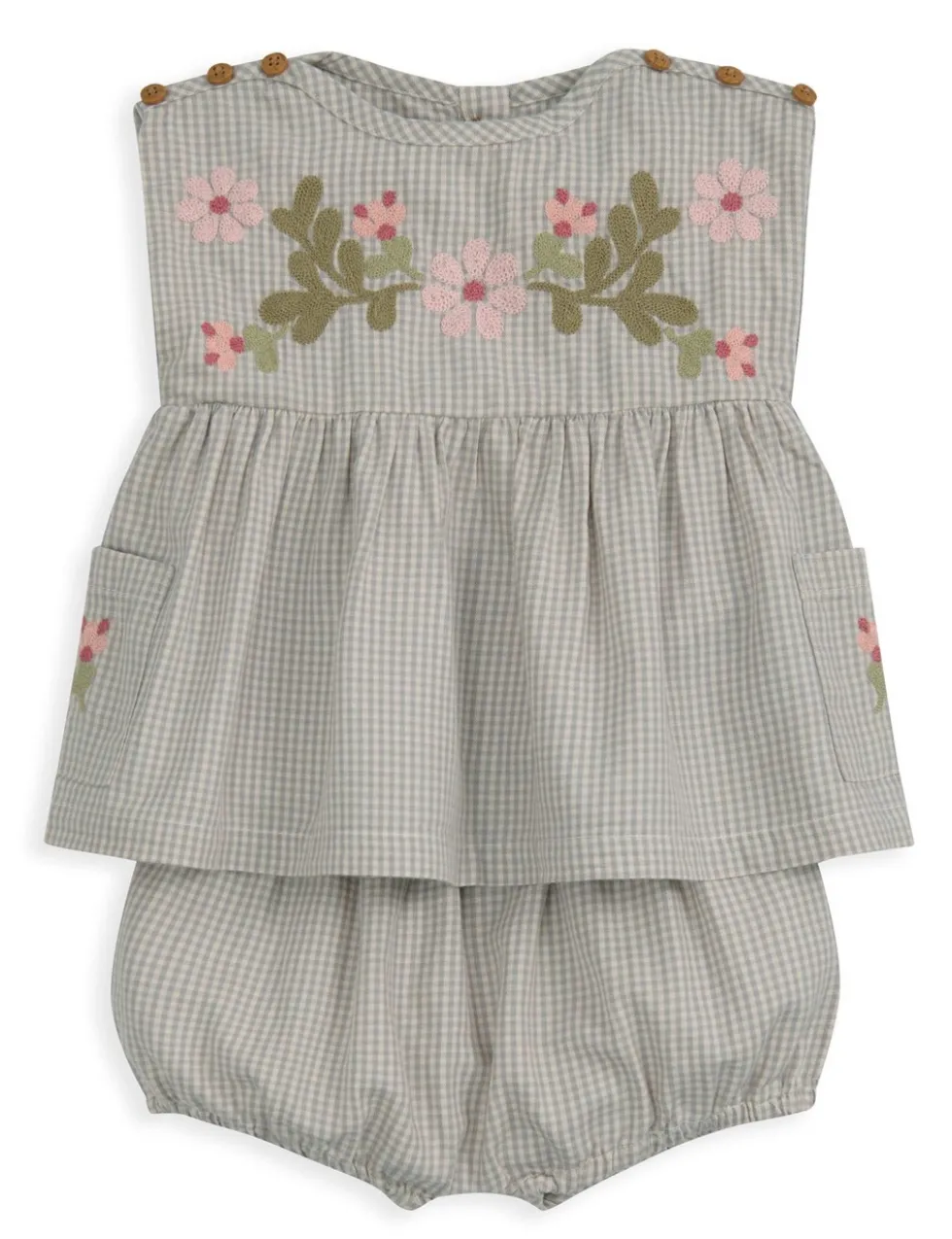 Pure Cotton Embroidered Gingham Outfit (0-24 Mths)