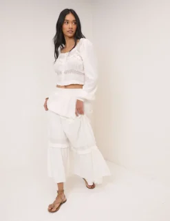 Pure Cotton Embroidered Lace Insert Top