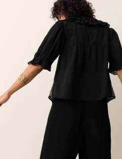 Pure Cotton Embroidered Lace Collar Blouse