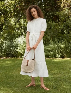 Pure Cotton Embroidered Midi Waisted Dress