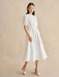 Pure Cotton Embroidered Midi Waisted Dress