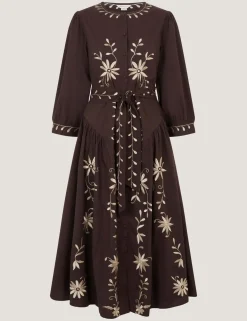 Pure Cotton Embroidered Maxi Shirt Dress
