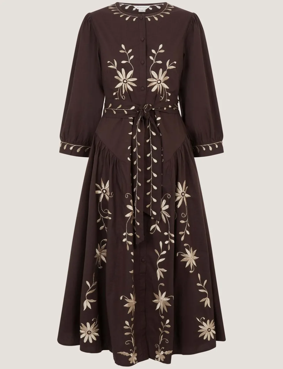 Pure Cotton Embroidered Maxi Shirt Dress