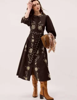 Pure Cotton Embroidered Maxi Shirt Dress