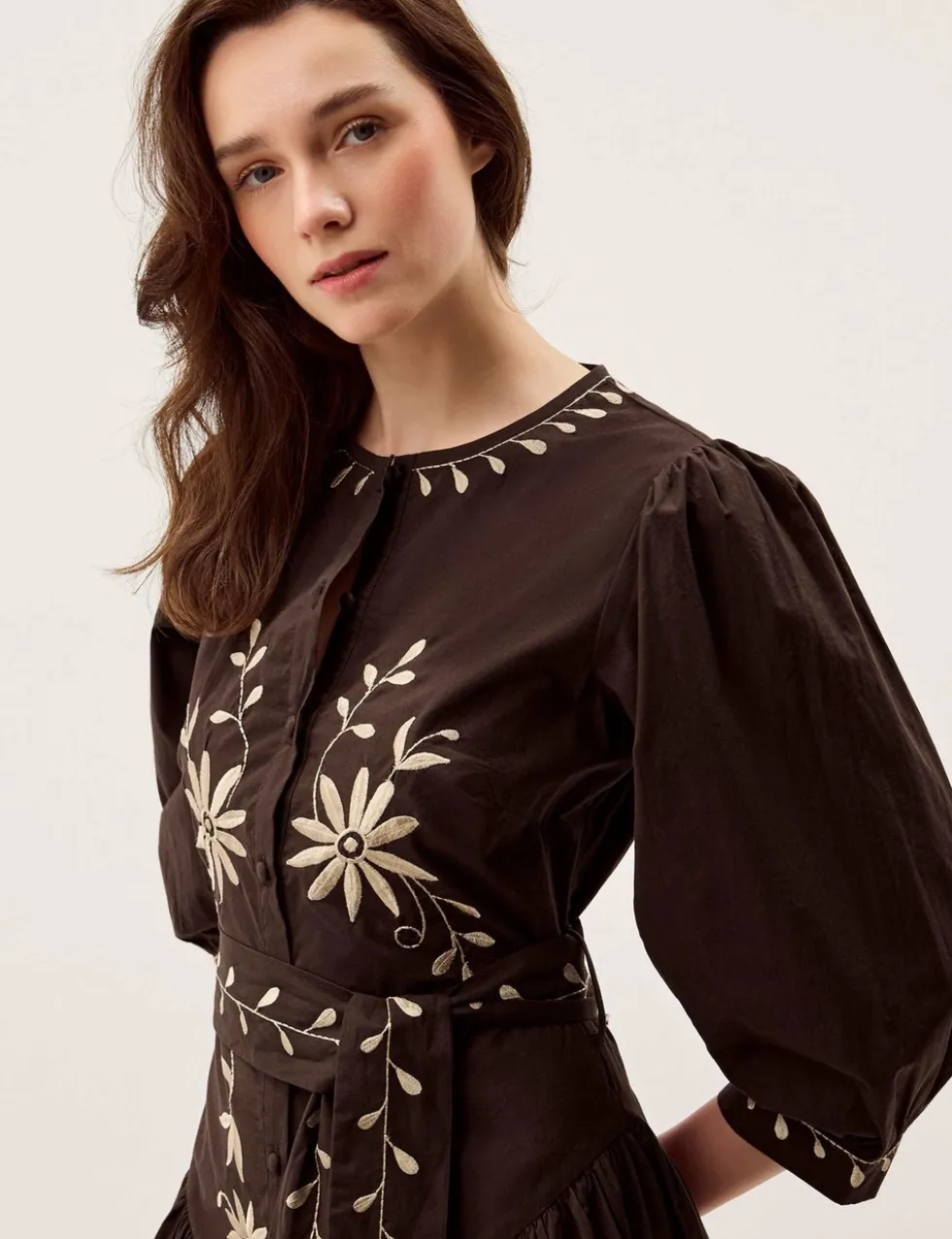 Pure Cotton Embroidered Maxi Shirt Dress