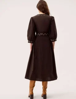 Pure Cotton Embroidered Maxi Shirt Dress