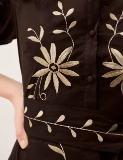 Pure Cotton Embroidered Maxi Shirt Dress