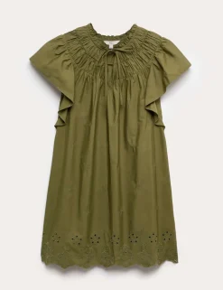 Pure Cotton Embroidered Mini Smock Dress